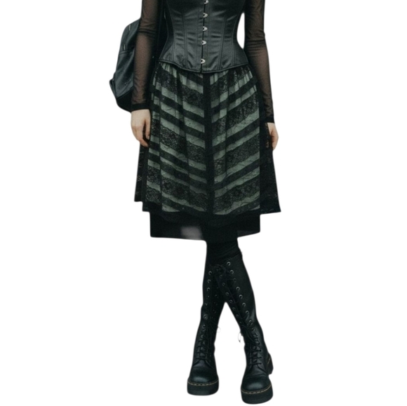 Persaman New York Dresses & Skirts - Vintage Y2k 90s Black and Baby Blue Lace Striped Skirt